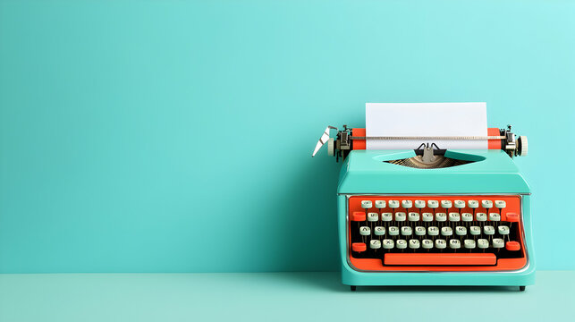 Teal Vintage Typewriter on Aqua Background