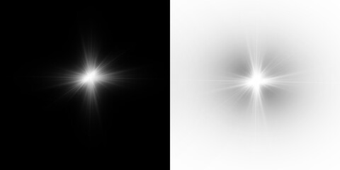 Poster - White star light, sparkle. Yellow light effect. Shining light with yellow gold color. Png spotlight spark.Vector transparent sunlight special lens flare light effect.