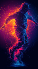 Wall Mural - Silhouette of a breakdancer in a frozen pose with sound waves emitting, flat vector design . Bold solid colors clean outlines