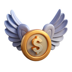 Poster - 3D Rendered Winged Coin with Dollar Sign - High-Resolution Stock Image