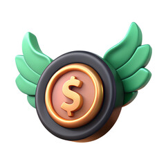 Poster - 3D Rendered Winged Coin with Dollar Sign - High-Resolution Stock Image