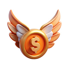 Poster - 3D Rendered Winged Coin with Dollar Sign - High-Resolution Stock Image