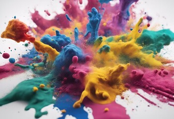 Wall Mural - colorful paint mix rainbow splashes white holi splash explosion png powder isolated background color