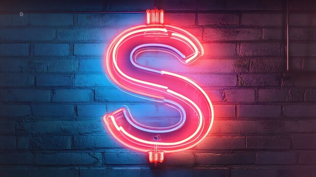 Neon font letter S . 3D rendering. Neon alphabet.
