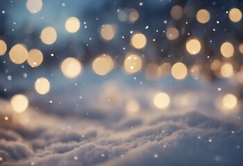Poster - bokeh lights background blurred landscape winter christmas abstract snow ai generate fantasy seasonal bright wallpaper nature season white snowflake holiday light card cold merry scenic new year