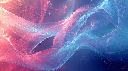 Wall Mural - Dynamic flowing lines in gradient blue and pink shades background - made with generative ai. Fantasy Fibers. Illustration