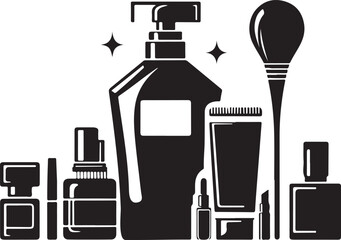 silhouette vector of perfume bottle and beauty products. ideal for cosmetics, skincare, fashion, spa
