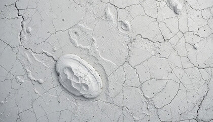Poster - A textured white surface features intricate cracks and a unique circular formation at the center, creating an artistic display of natural patterns and smoothness in an abstract form