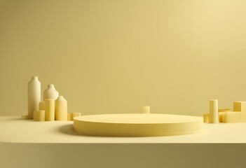 Poster - rendering abstract presentation background table composition display yellow 3d studio platforms room template pastel design floor product scene photo render modern show blank space lime dais
