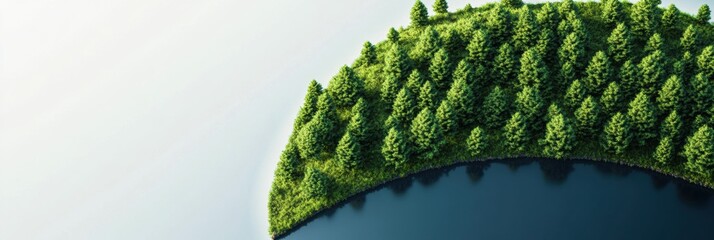 Aufkleber - Minimal Earth outline showcases miniature trees along the edge of tranquil water in a clean, modern design reflecting nature