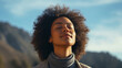 © Peopleimages - AI - Woman, deep breathing and meditation in nature and blue sky for mindfulness and spirituality. Serene, peaceful and stress free for mental health wellbeing, religion and worship practise