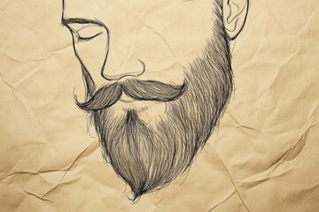 Leinwandbilder - Minimal illustration of a beard on craft paper texture showcasing artistic simplicity and elegant design elements for unique decor purposes