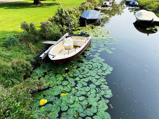 Wall Mural - beautiful view of canal with moored boats