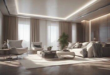Wall Mural - not photos 3d room rendering private image bright computer illustration large property interiors generated luxury modern floor furniture concept three-dimensional loft interior contemporary minimal