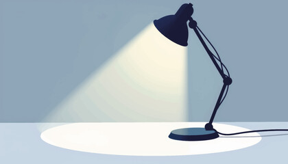 Poster - Modern desk lamp illuminating workspace on white surface, minimalism