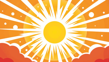 Poster - Vibrant sun radiating bright rays with geometric shapes, visual energy