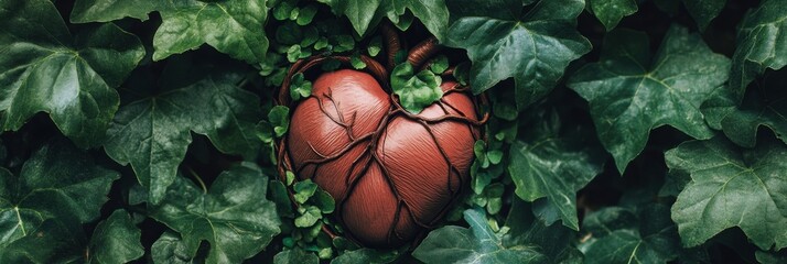 Poster - Human heart entwined with vibrant vines and leaves symbolizes natures healing power in a lush setting