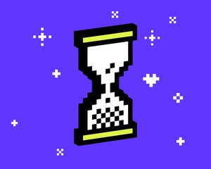 Poster - 3d hourglass pixel art element. y2k inspired bold groovy timer collage sticker. mood of 90s. 8 bit r