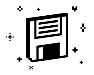 Poster - 3d floppy disk pixel art black element. diskette icon. y2k inspired trendy collage sticker. mood of 