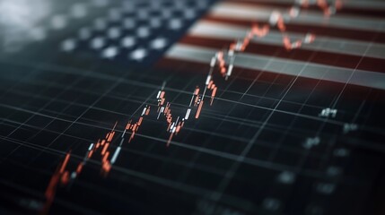 Poster - Financial growth trends against the backdrop of an American flag symbolize prosperity in the market