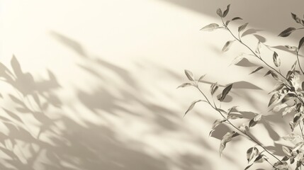 Poster - Sunlit Shadows of Leaves Create a Tranquil Pattern on a Light Surface in a Serene Indoor Space During the Afternoon