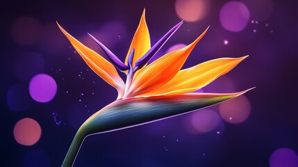 Wall Mural - Bird of paradise flower against a blurred purple and blue background.