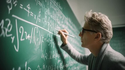 Poster - Intelligent Teacher Explains Math Concepts on Green Chalkboard Generative AI