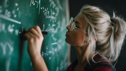Poster - Intelligent Teacher Writes Math Formulas on a Chalkboard in Class Generative AI