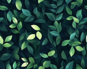 Poster - Elegant Leaf Pattern With a Dark Background Highlighting Green and Gold Foliage in a Decorative Design Suitable for Various Artistic Applications