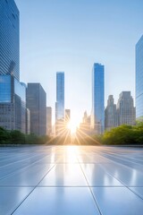 Aufkleber - Vibrant Cityscape With Modern Architecture Bathed In Sunlight With Glass Structures