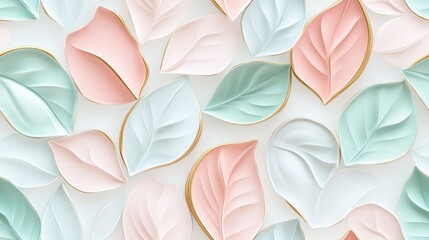 Poster - Colorful Decorative Leaves Arranged Artistically on a Light Background for a Fresh and Modern Aesthetic in a Creative Space