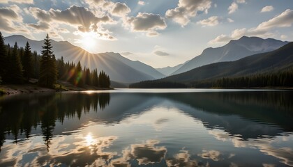 Wall Mural - Stunning Scenic View of Lake Under Sunlight with Reflections