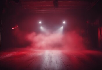 Poster - neon empty the background shows spotlights dark studio smoke red stage float room scene texture blac