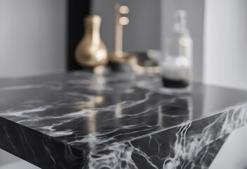 Aufkleber - black table background white marble platform scene render template racked stage product presentation modern display design illustration space abstract floor show studio three-dimensional dais