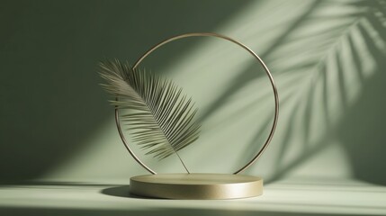Poster - Tropical Palm Leaf on a Soft Green Background Enhances Natural Decor and Brings a Calming Ambiance to Various Settings in Daytime Light