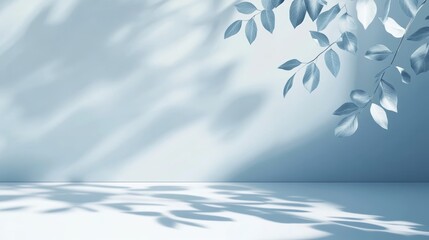 Poster - Soft Shadows Cast by Leaves Create a Tranquil Atmosphere in a Minimalist Interior During Daylight Hours in a Calm, Serene Setting
