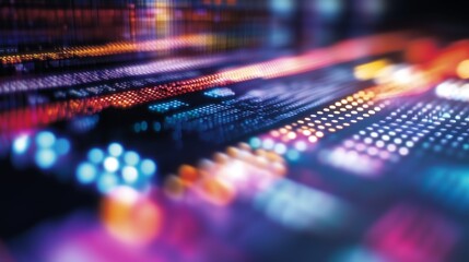 Poster - Digital art featuring vibrant colors and abstract patterns in a technology-inspired design during nighttime