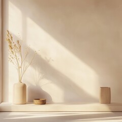 Poster - Minimalist Vase With Delicate Branches in Soft Sunlight Creating an Elegant Ambiance in a Serene Indoor Setting