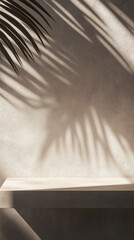 Poster - Elegant Palm Tree Shadows Cast on a Textured Wall Create a Serene Atmosphere in a Sunlit Room, Highlighting Natural Beauty and Tranquility
