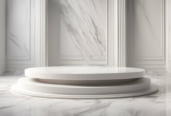 Aufkleber - empty luxury display podium fashion render floor backdrop marble product white beauty 3d natural cosmetic interior geometric rendering minimal background banner abstract platform modern pastel round