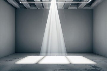 Poster - Bright Light Beam on Minimalist Grey Studio Background for Photography