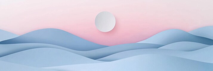 Aufkleber - Pastel moon hanging above soft hill silhouettes in a tranquil, minimalistic landscape during twilight hours