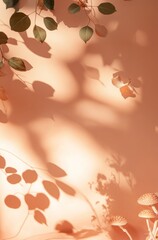 Poster - Shadows and Mushrooms Create a Tranquil Atmosphere in a Warm-Toned Environment Filled With Natural Elements