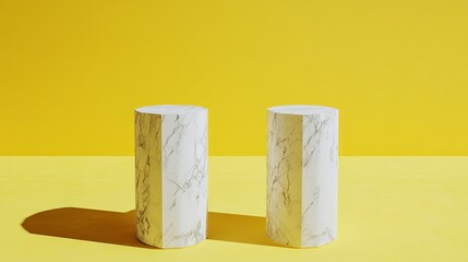 Aufkleber - Marble podiums product display showcase presentation yellow background minimal studio backdrop stage platform stand