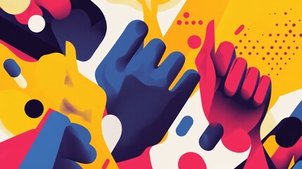 Poster - Colorful Abstract Artwork Featuring Dynamic Hand Gestures in Vibrant Shades at an Arts Festival
