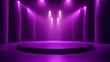 © Koplexs-Stock - Illuminated stage with spotlights and purple lighting in a dark room.
