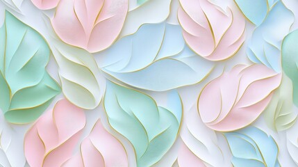 Poster - Colorful Decorative Leaves Arranged Artistically on a Light Background for a Fresh and Modern Aesthetic in a Creative Space