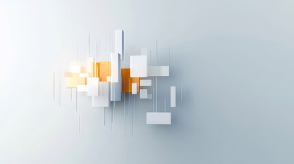Poster - 抽象的な幾何学的デザインの白い背景にオレンジ色のアクセントと光の表現