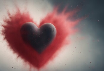 Wall Mural - heart red explosion amazing shape powder paint dust explode space powdered ash abstract fantasy colo