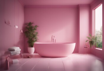 Wall Mural - 3d bathroom bathtub rendering pink interior lamp flooring three-dimensional grey background table light apartment equipment bathe ceramic empty floor home design luxury pastel house indoor faucet